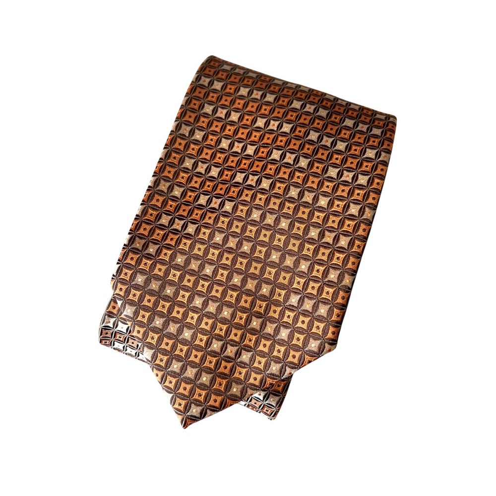 Giorgio Brutini Collezione Mens Silk-Look Geometric Square Pattern Tie Orange